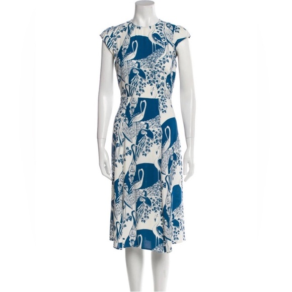 Reformation Gavin Dress in Avian Print Blue White Midi High Slit Open Back sz 4 - Picture 3 of 11